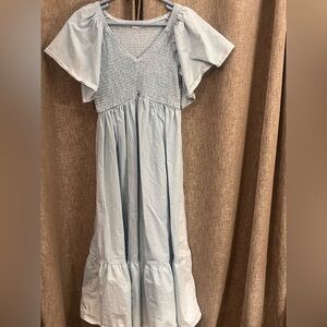In Loom Sky Blue Flutter Sleeve Dress